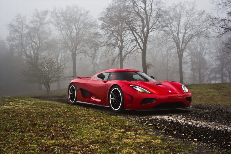 Red Sports Car — Misty, Autumn
