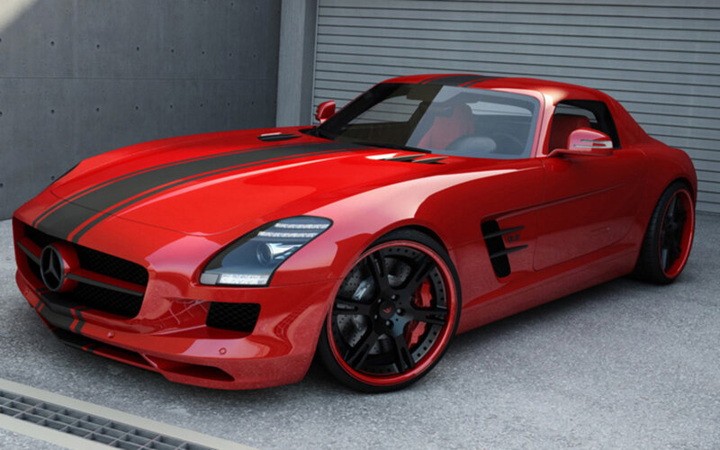 Red Sports Car — Modern, 3d Render, Black Stripes