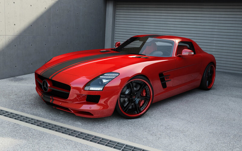 Red Sports Car — Modern, 3d Render, Concrete Wall