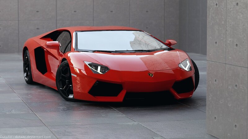 Red Sports Car — Modern, 3d Render, Concrete Wall, Tiled Floor