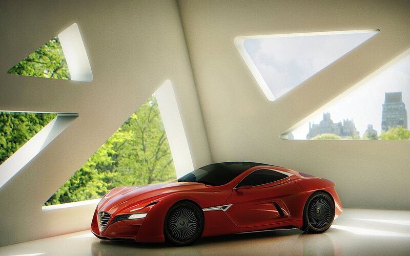 Red Sports Car — Modern, Afternoon, 3d Render