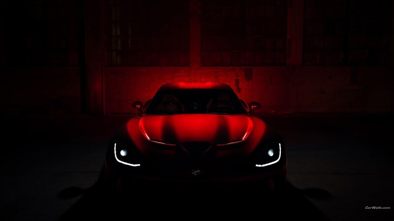 Red Sports Car — Night, Brick Wall