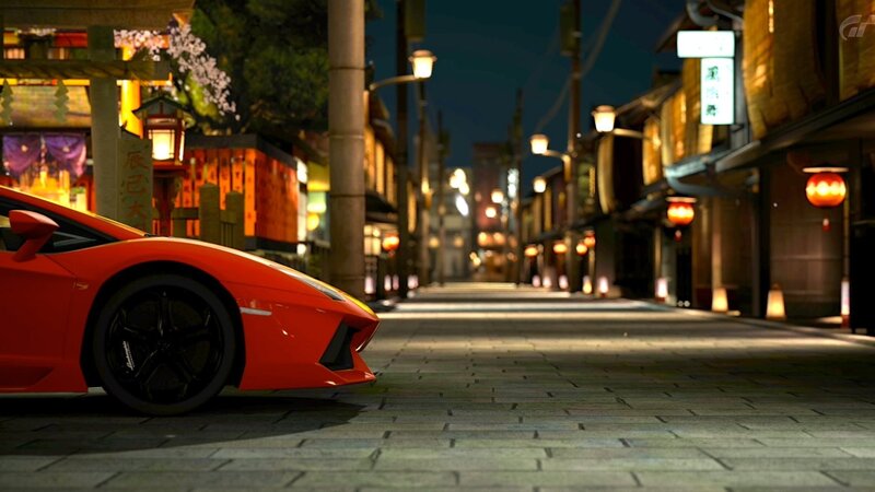 Red sports car on a Japanese street
