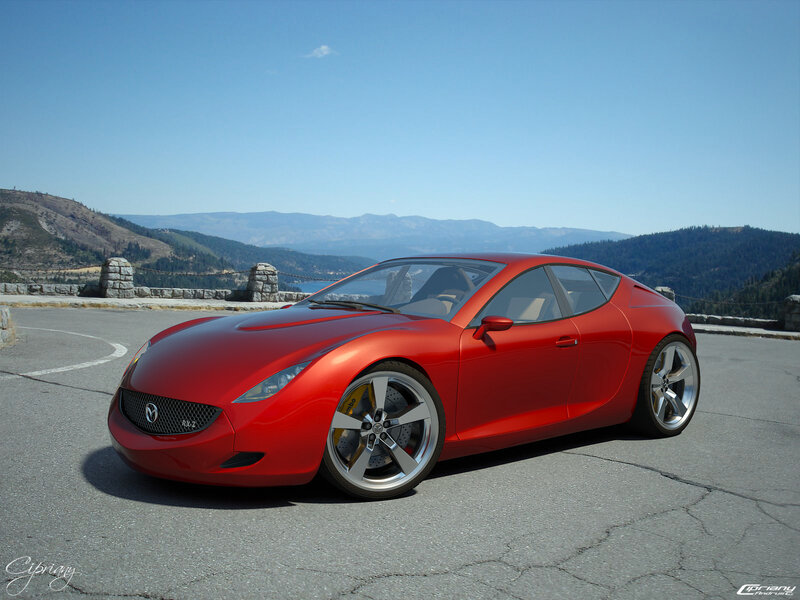 Red sports car on a mountain road