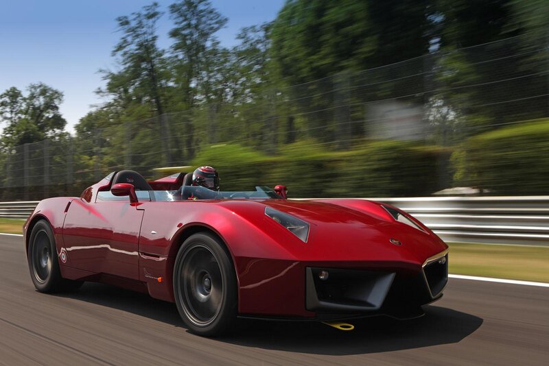 Red sports car on a racetrack