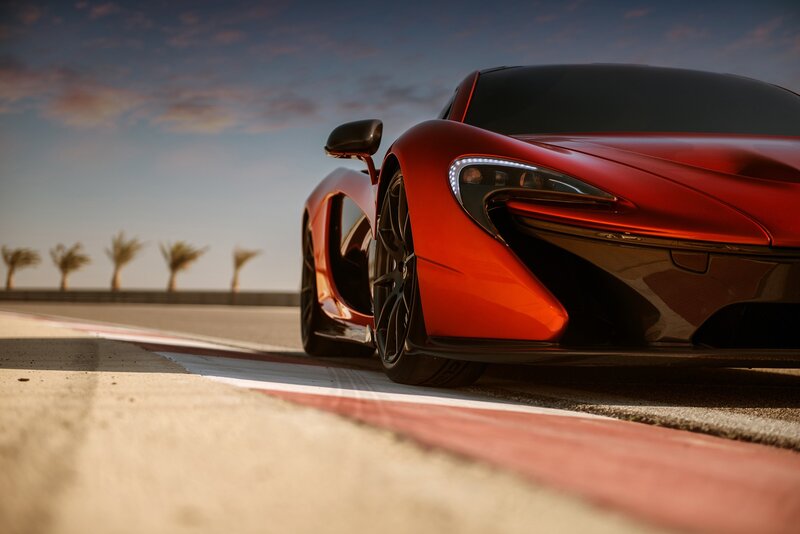 Red sports car on a racetrack