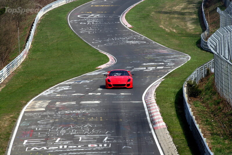 Red sports car on a racetrack