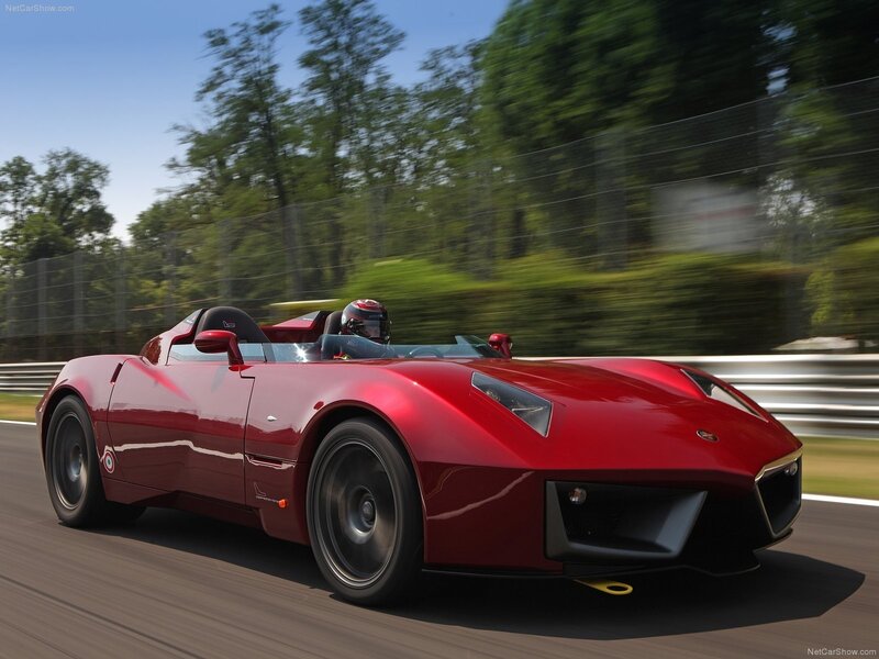 Red sports car on a racetrack