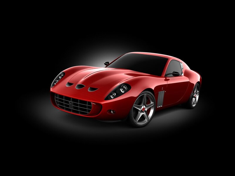 Red sports car on black background