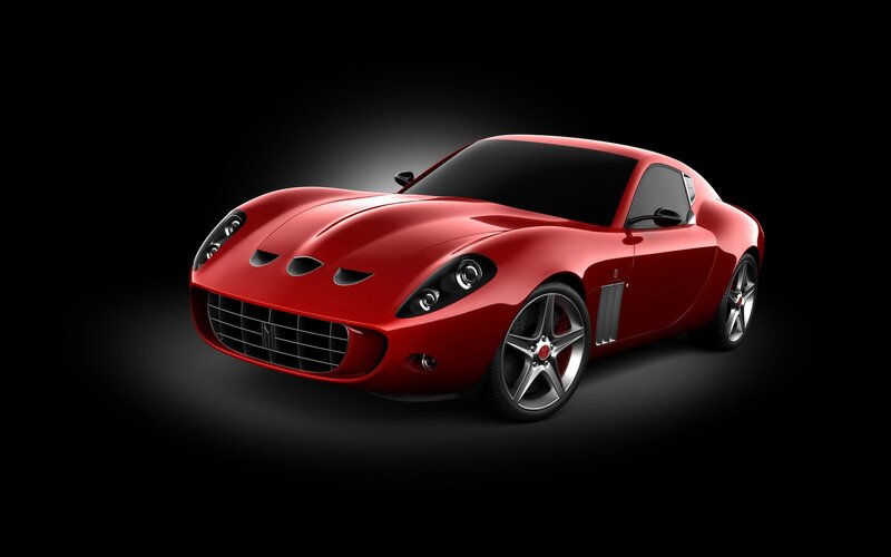 Red sports car on black background