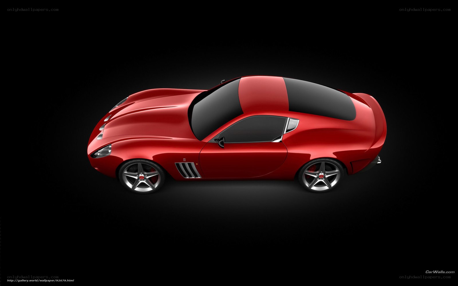 Red sports car on black background