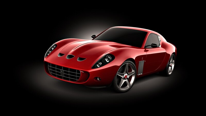 Red sports car on black background