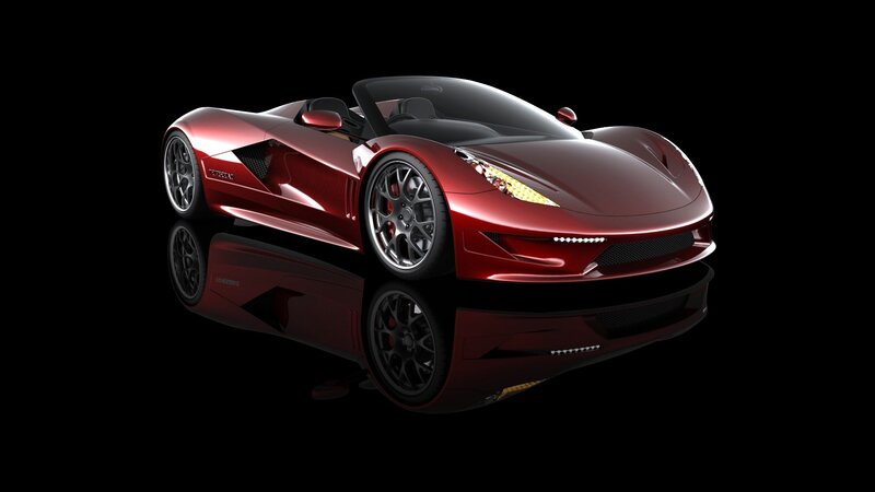 Red sports car on black background