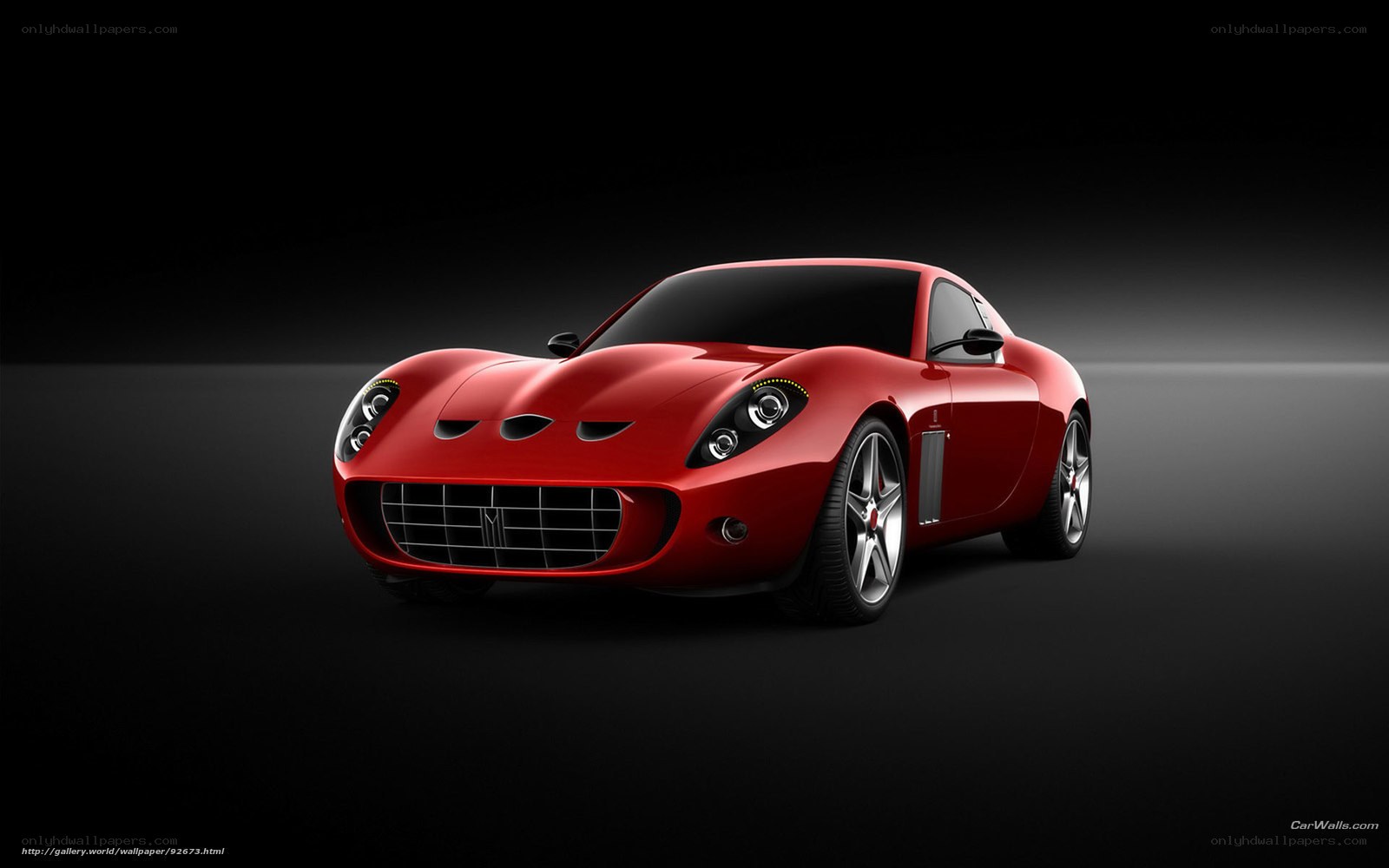 Red sports car on black background