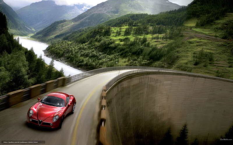 Red Sports Car on Bridge — Dramatic
