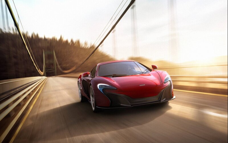 Red Sports Car on Bridge — Dynamic, Sunset, 3d Render