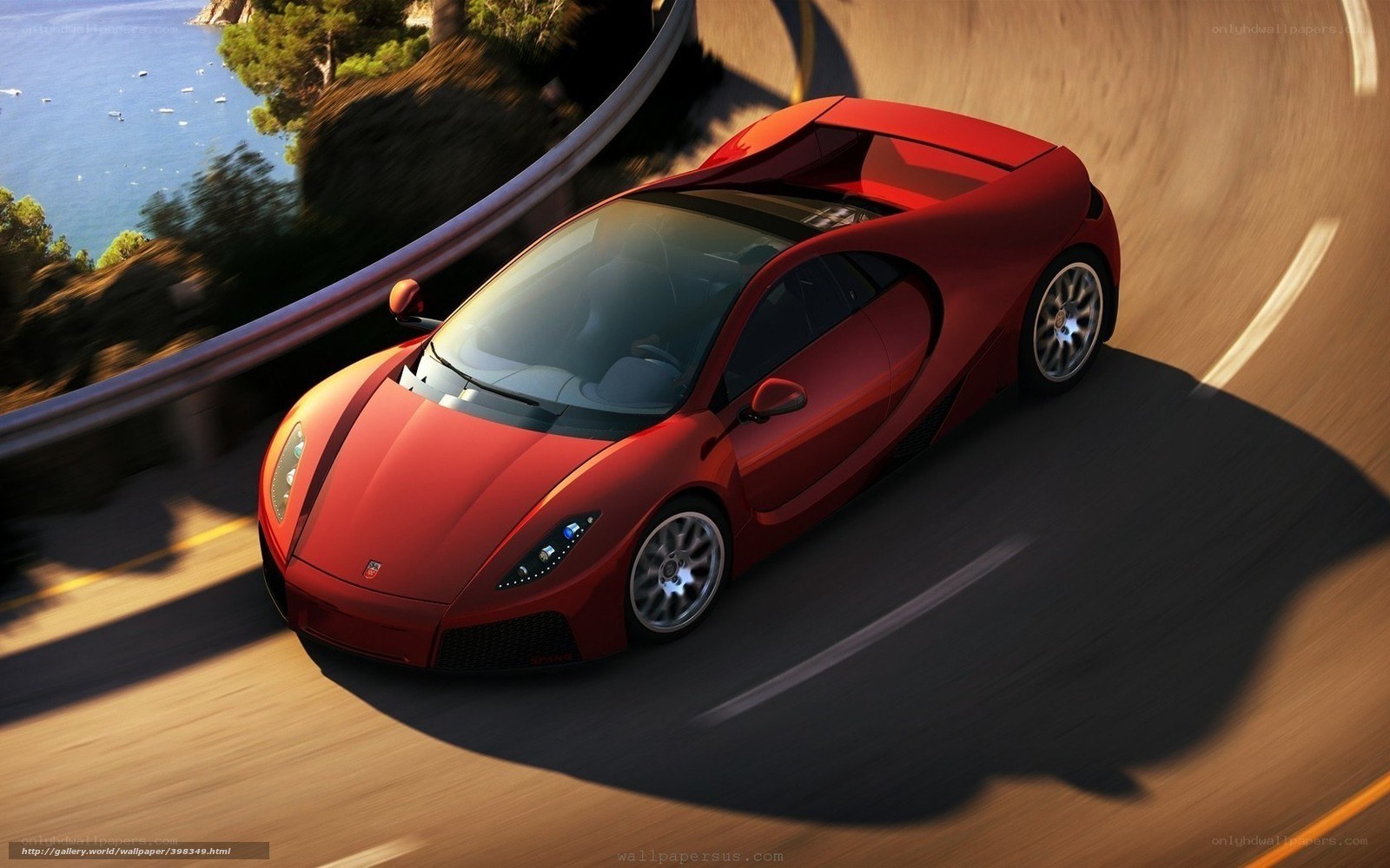 Red sports car on coastal road