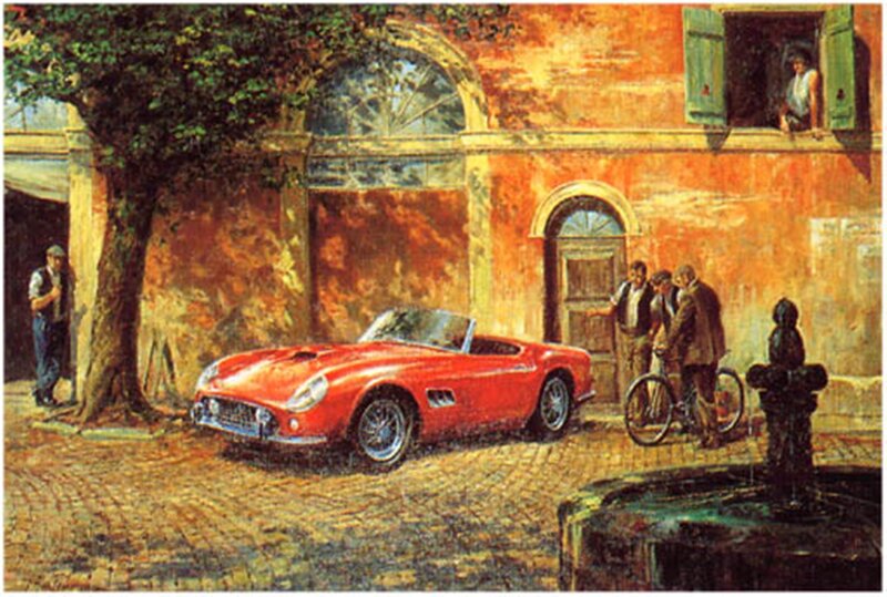 Red Sports Car on Cobblestone — Serene