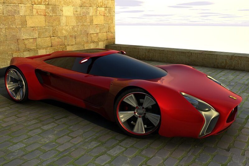 Red sports car on cobblestones