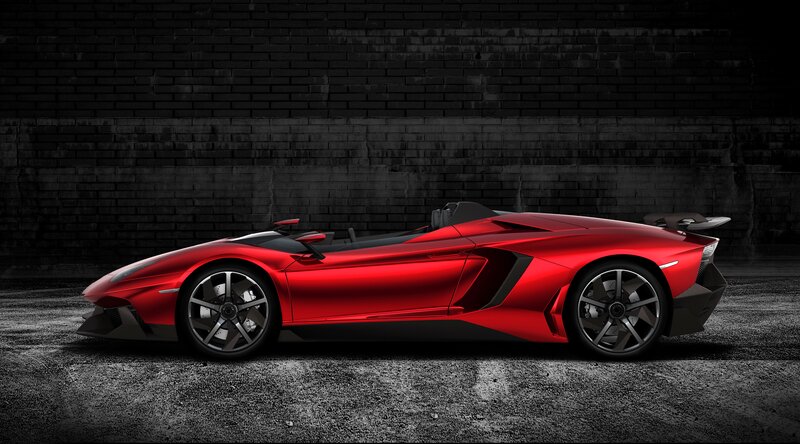Red sports car on dark background
