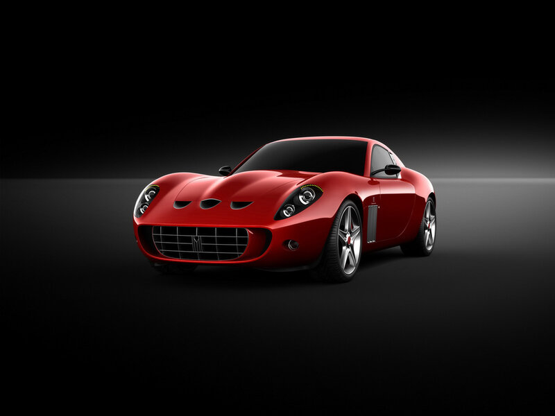 Red sports car on dark background
