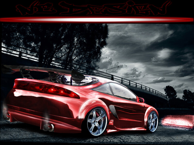 Red sports car on dark road