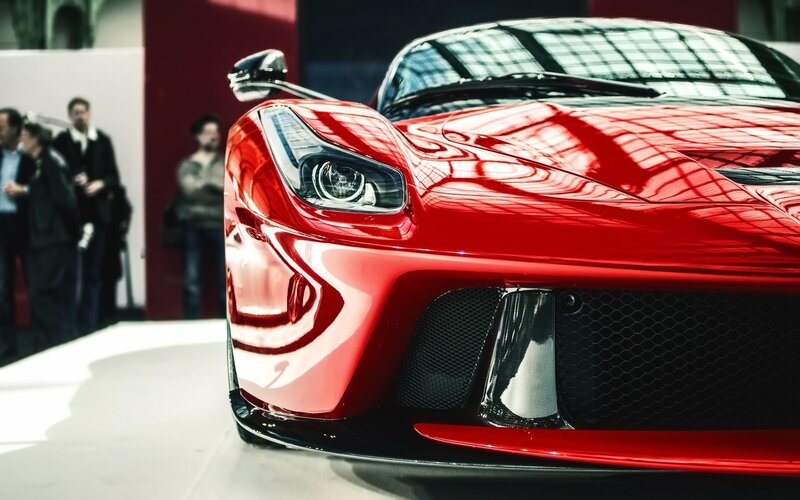 Red sports car on display