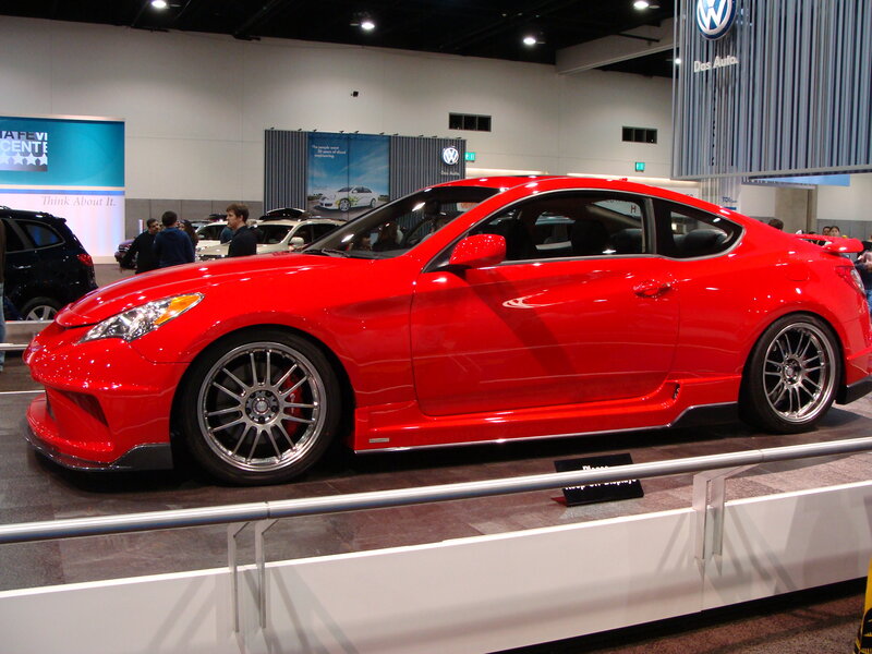 Red sports car on display