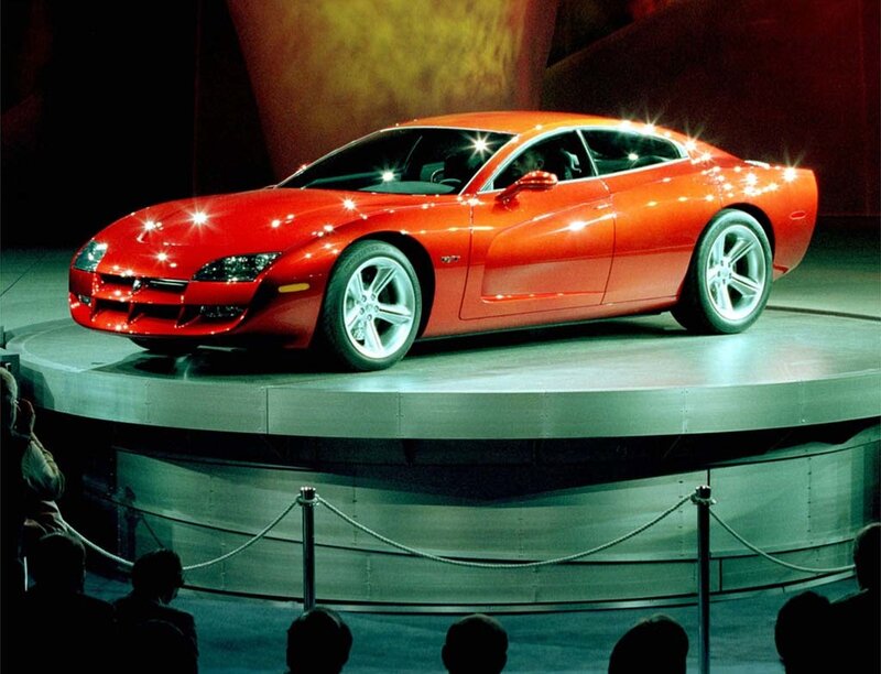 Red sports car on display