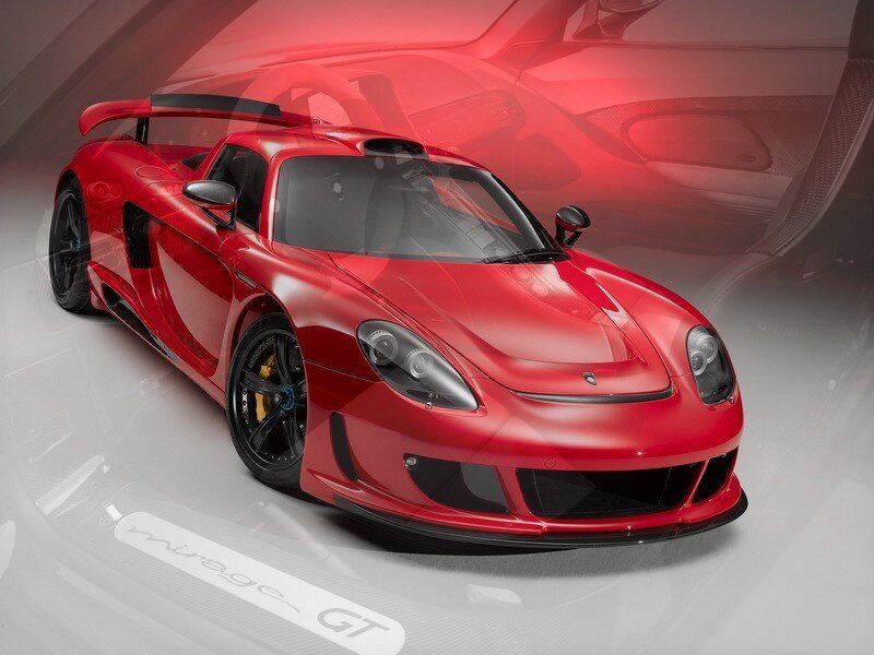 Red sports car on display