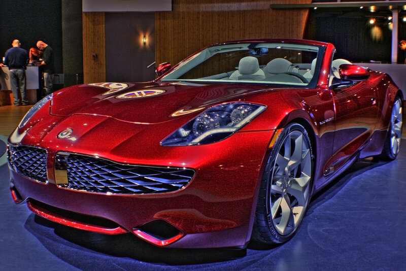 Red sports car on display