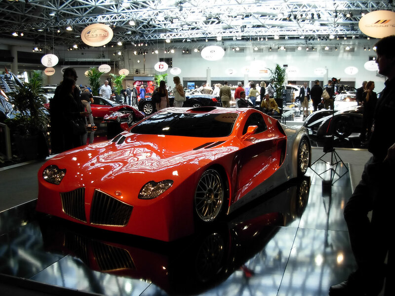 Red sports car on display