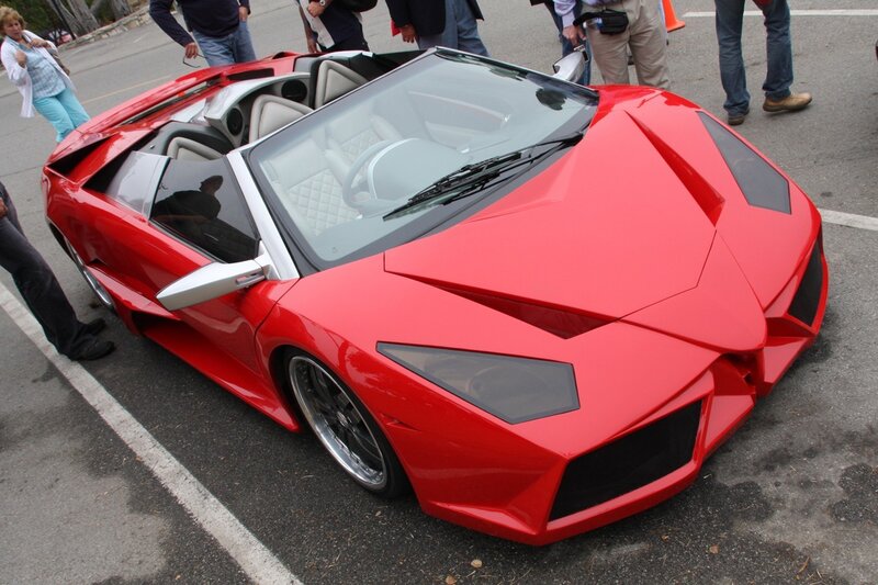 Red sports car on display