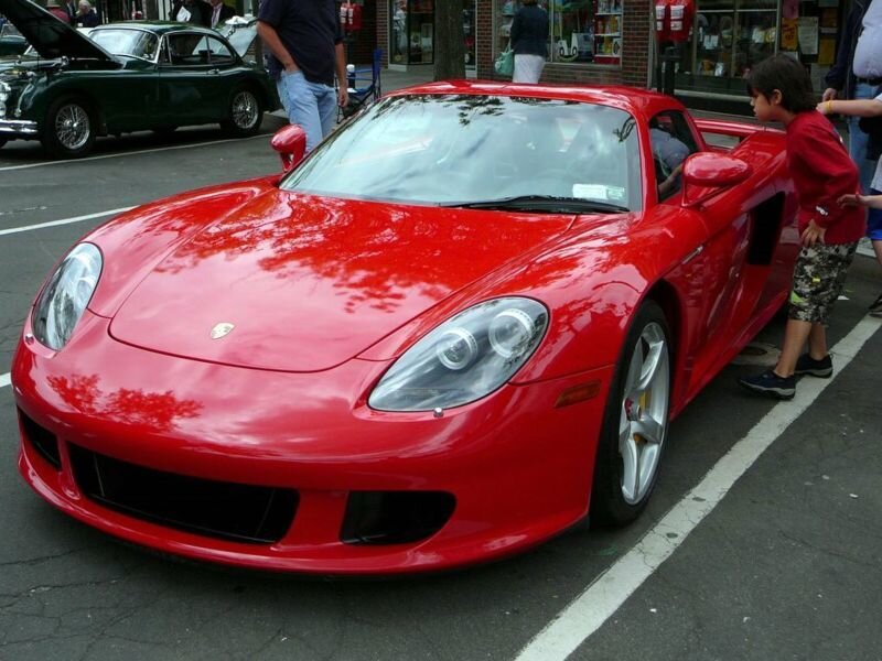 Red sports car on display