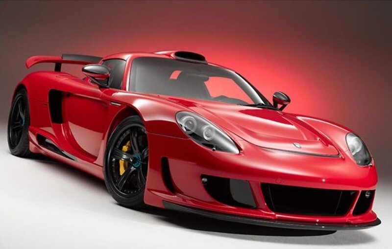 Red sports car on display
