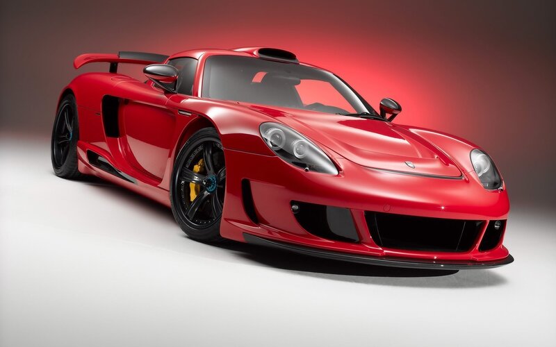 Red sports car on display