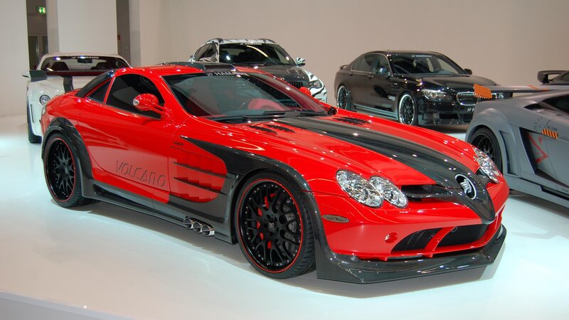 Red sports car on display