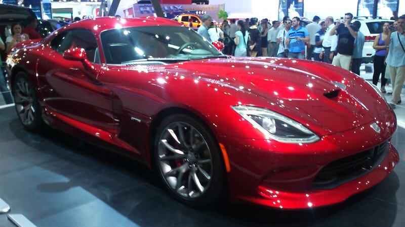 Red sports car on display