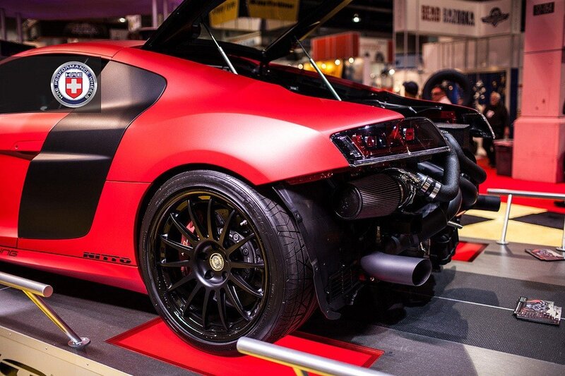 Red sports car on display