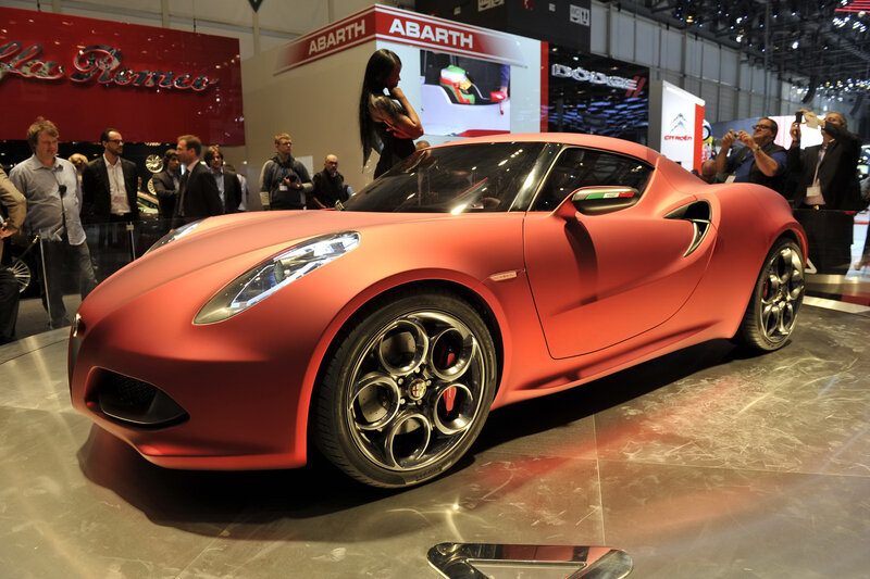 Red Sports Car on Display — Showroom, Photograph
