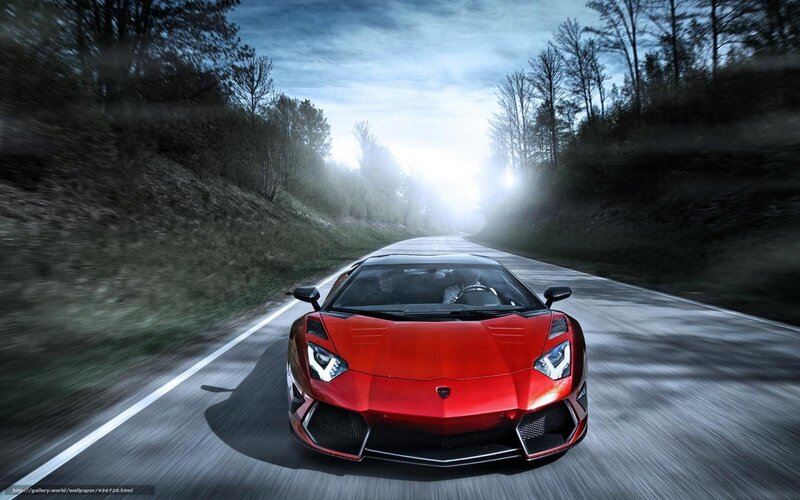 Red sports car on forest road