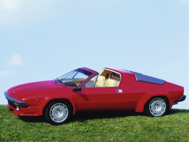 Red sports car on grass