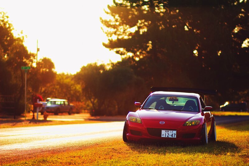 Red Sports Car on Grass — Dramatic