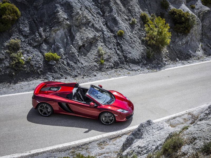 Red sports car on mountain road
