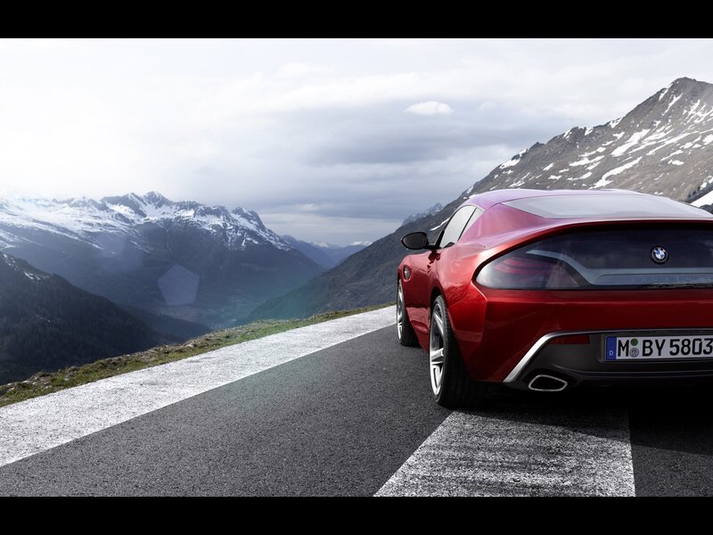 Red Sports Car on Mountain Road — Dramatic, Afternoon, Photograph