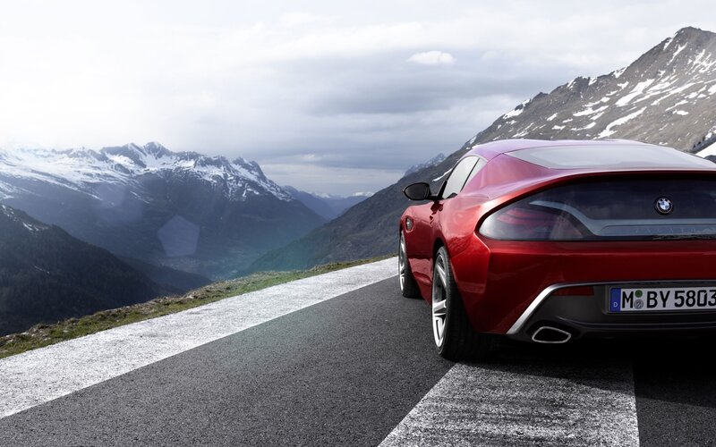 Red Sports Car on Mountain Road — Dramatic