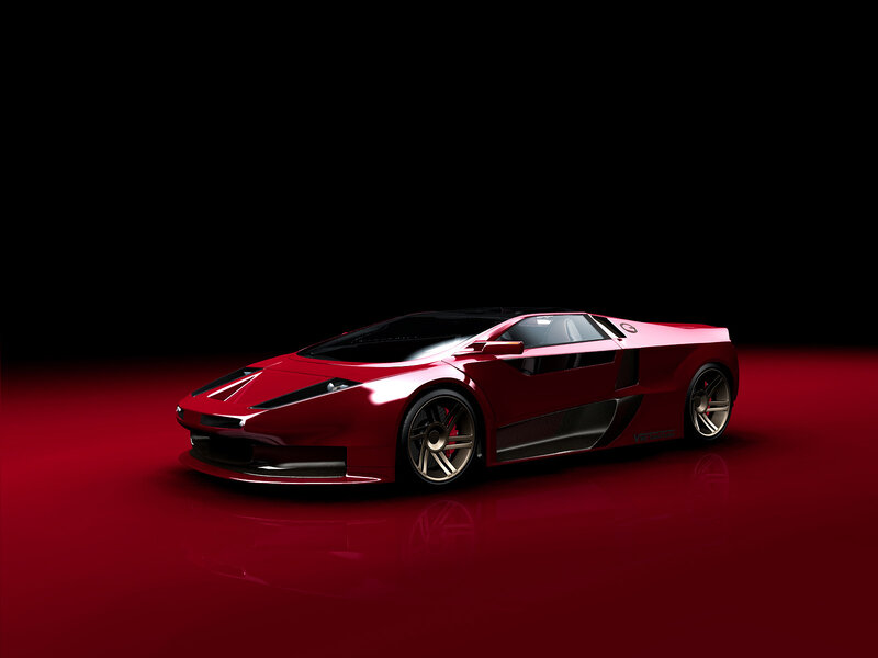 Red sports car on red floor