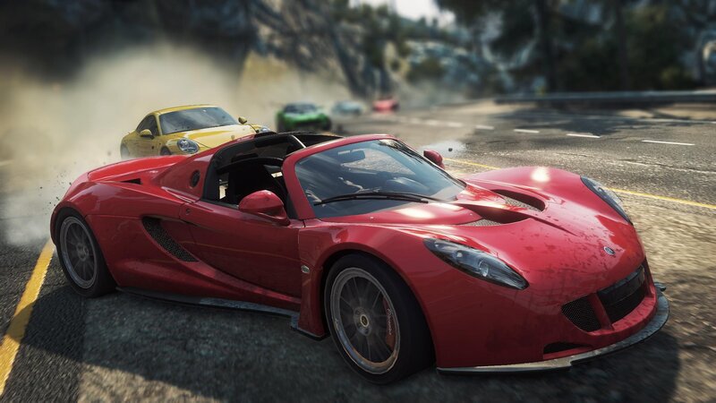 Red Sports Car on Road — Action-packed