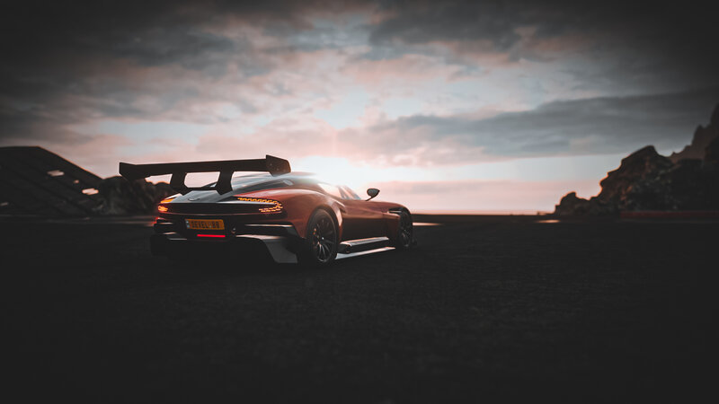 Red Sports Car on Road — Black, Dramatic, Sunset, 3d Render