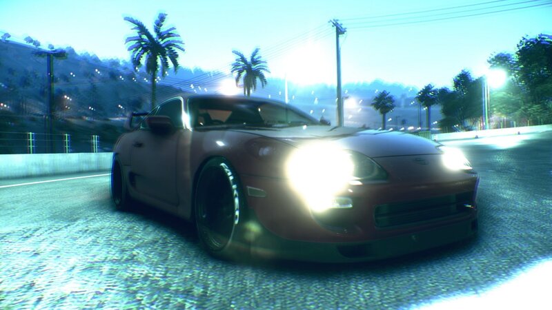 Red Sports Car on Road — Blue